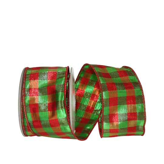 JAM Paper 2.5" x 10yd. Metallic Wired Lame Gingham Check Dupioni Ribbon